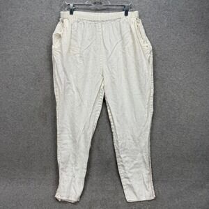 FLAX Linen Pants Womens Medium Off White Elastic Beach Lounge Coastal Grandma